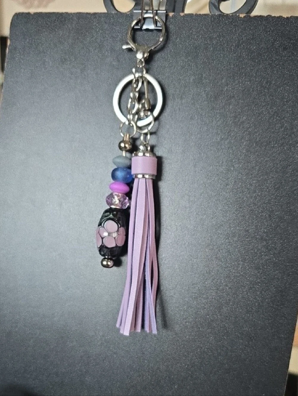 Stylish Pink Tassel Bag Charm/Keychain with Beaded Charm